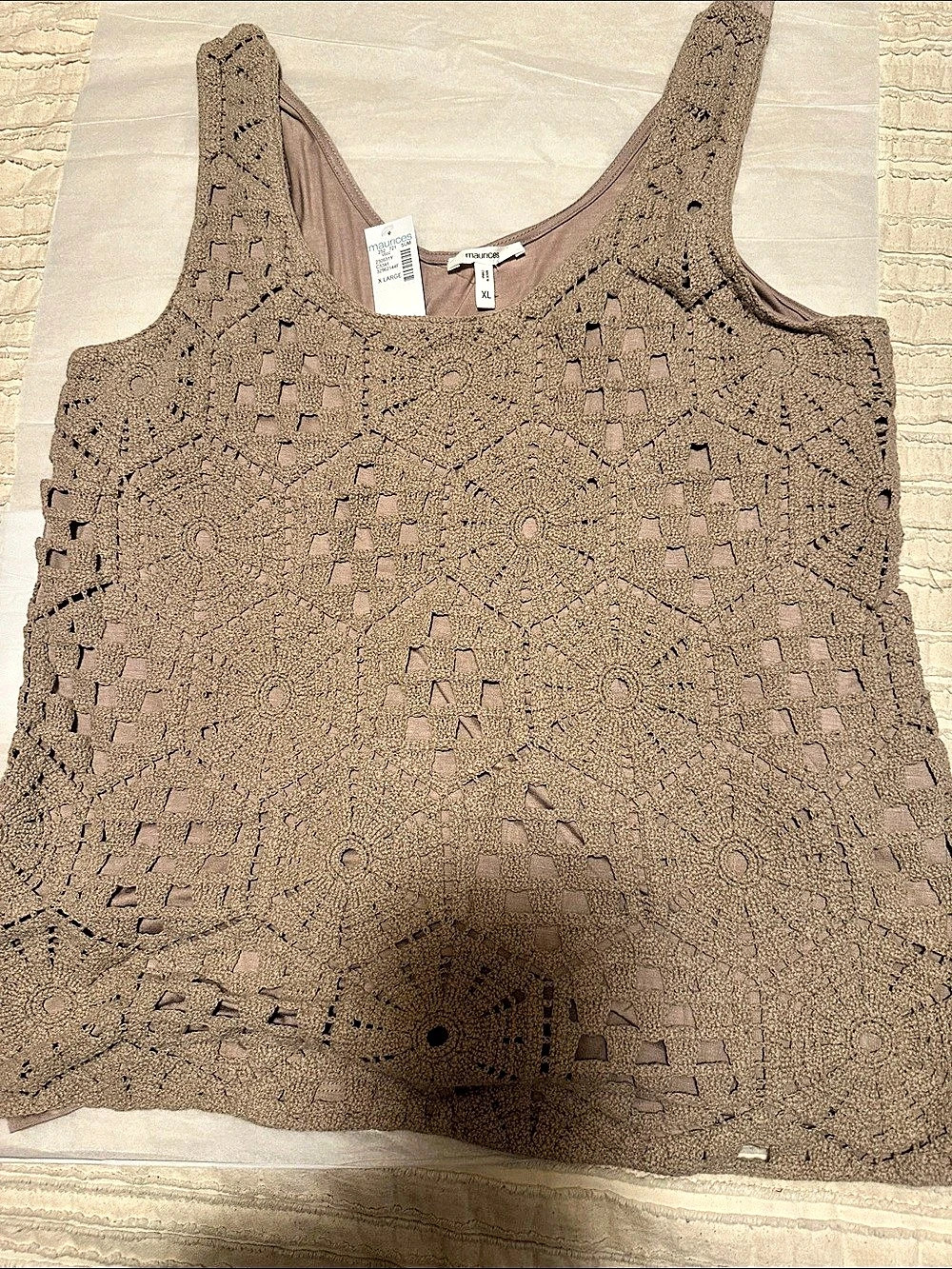 Maurices Openwork Knit Tank Top in Brown Size XL